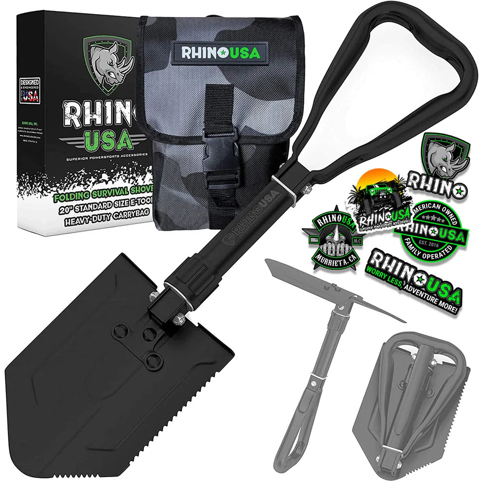Rhino USA Folding Shovel. It is strong, durable, and can be used for a variety of purposes.
