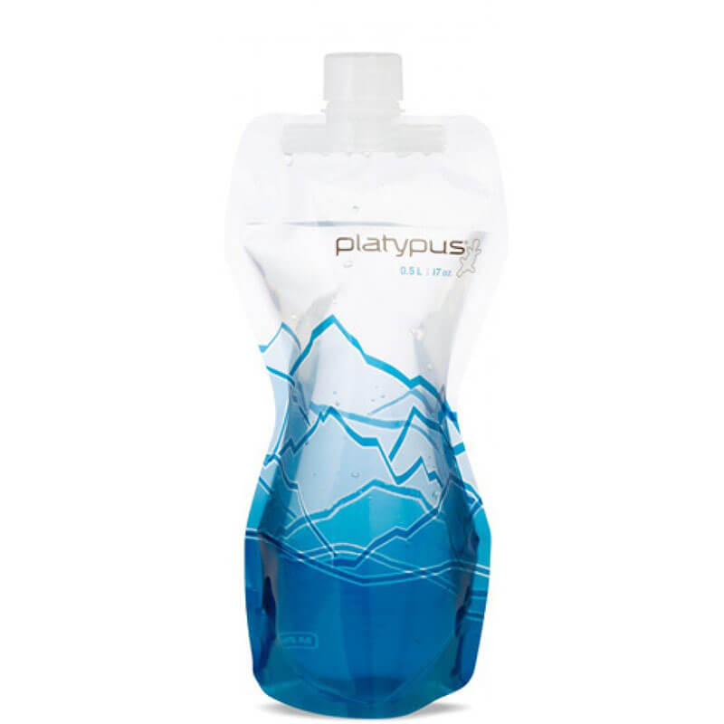The Platypus Bottle 2.0 L has a volume of 2 liters, is equipped with a classic simple screw cap, and is compatible with drinking “camelback” systems