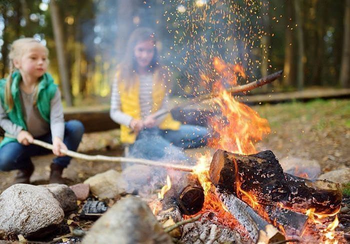 Start by placing larger logs on the ground in the shape of a tepee. Then, add some smaller logs and kindling in the middle. Light the kindling and let the larger logs catch fire.